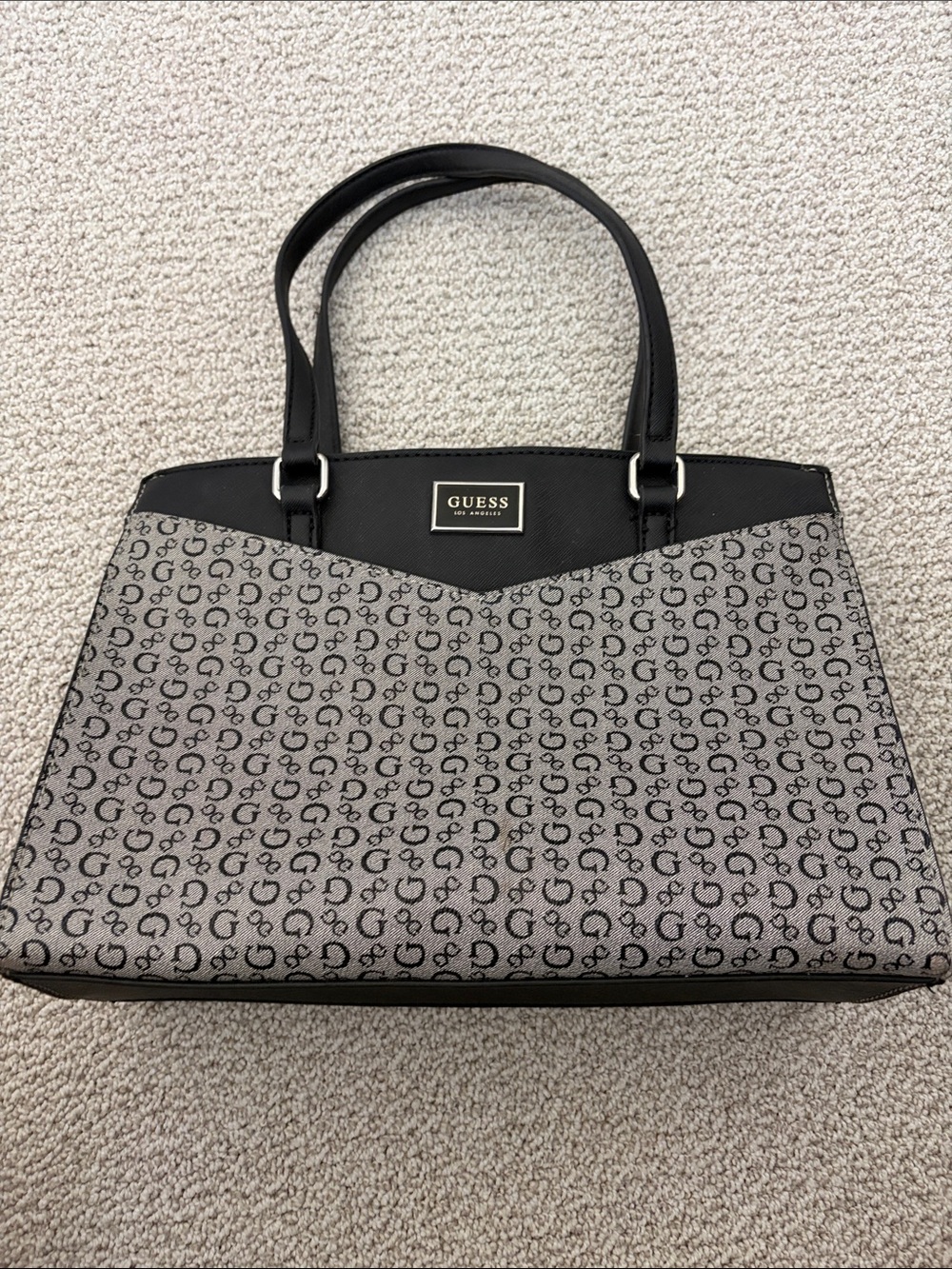GUESS Black and Gray Signature Logo Tote